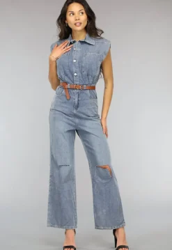 Mouwloze Denim Jumpsuit met Riem