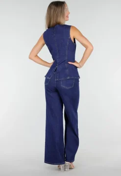 Mouwloze Denim Top in Blauw Met Knoopsluiting