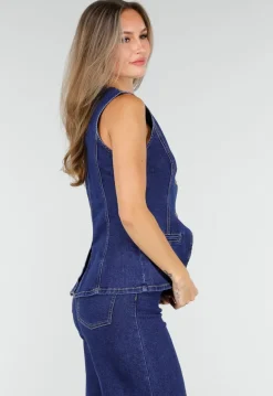 Mouwloze Denim Top in Blauw Met Knoopsluiting