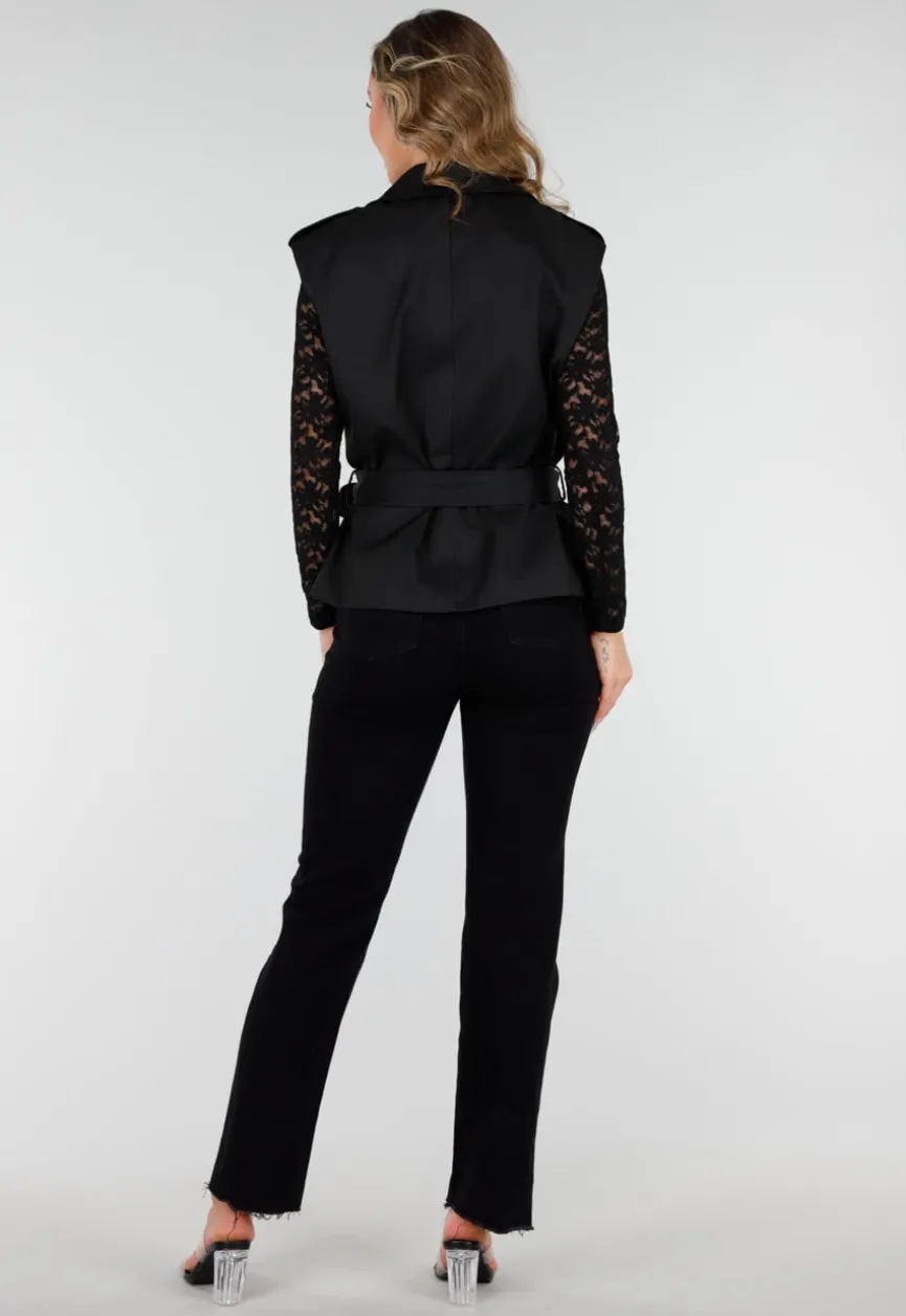 Mouwloze Overslag Blazer Zwart