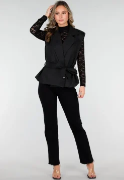 Mouwloze Overslag Blazer Zwart