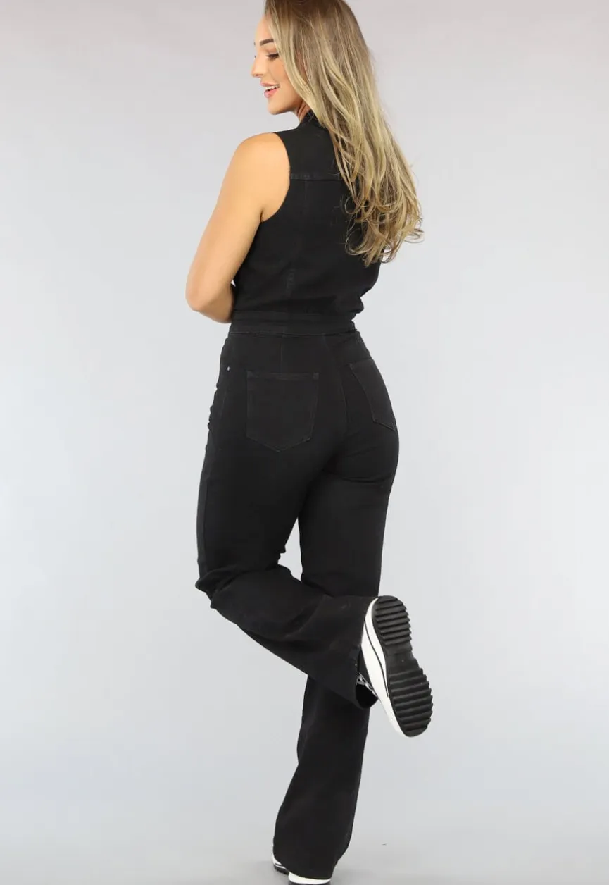 Mouwloze Zwarte Spijkerstof Jumpsuit