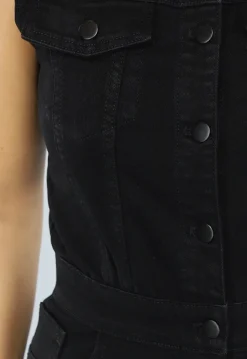 Mouwloze Zwarte Spijkerstof Jumpsuit