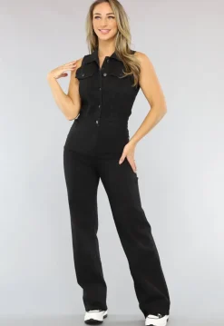 Mouwloze Zwarte Spijkerstof Jumpsuit