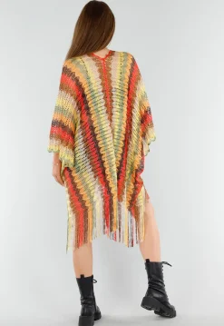Multicolor Gehaakte Cover-Up met Zigzag en Franjes