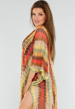 Multicolor Gehaakte Cover-Up met Zigzag en Franjes