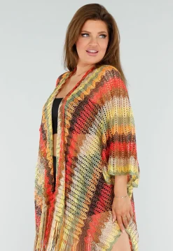 Multicolor Gehaakte Cover-Up met Zigzag en Franjes