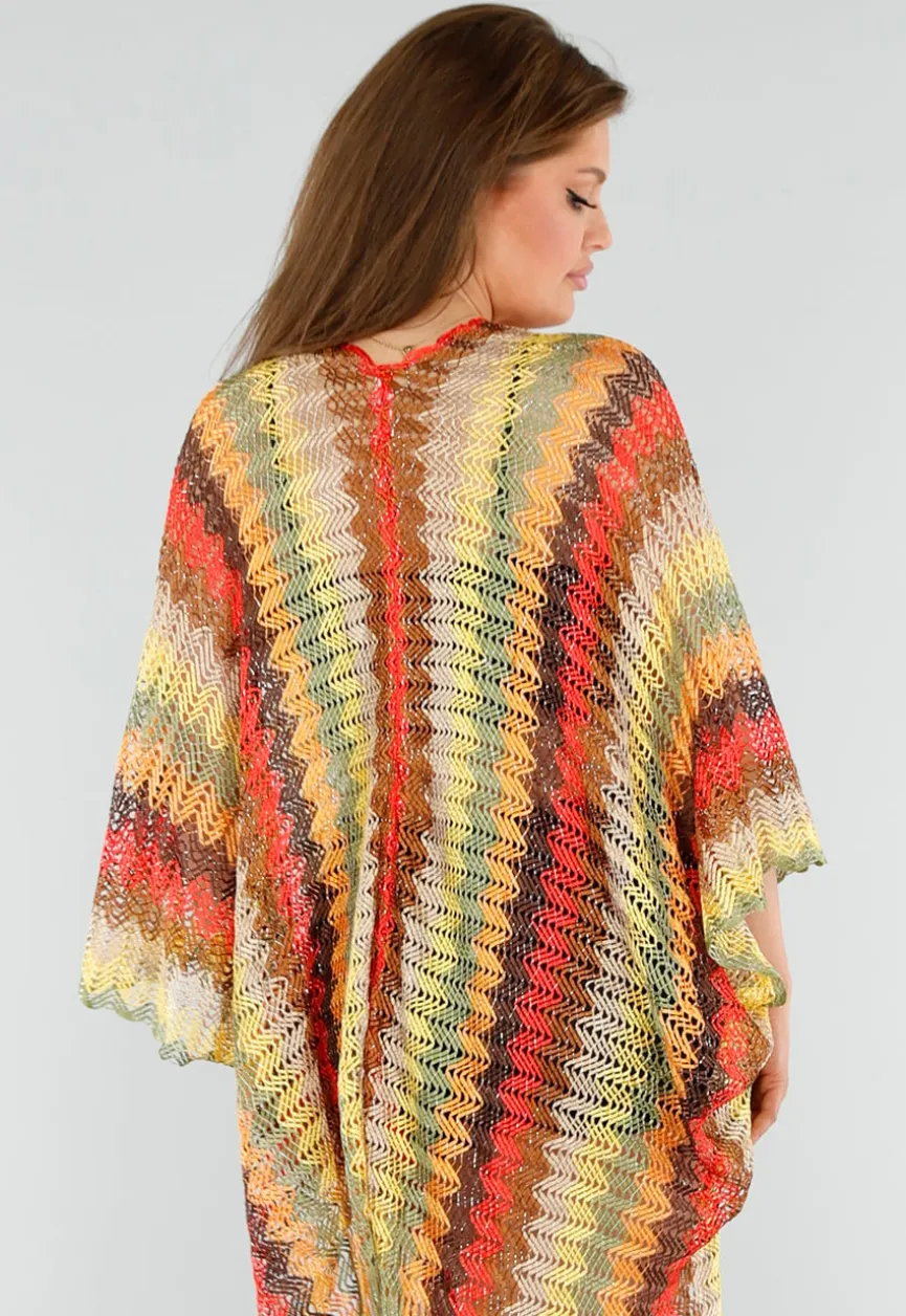 Multicolor Gehaakte Cover-Up met Zigzag en Franjes