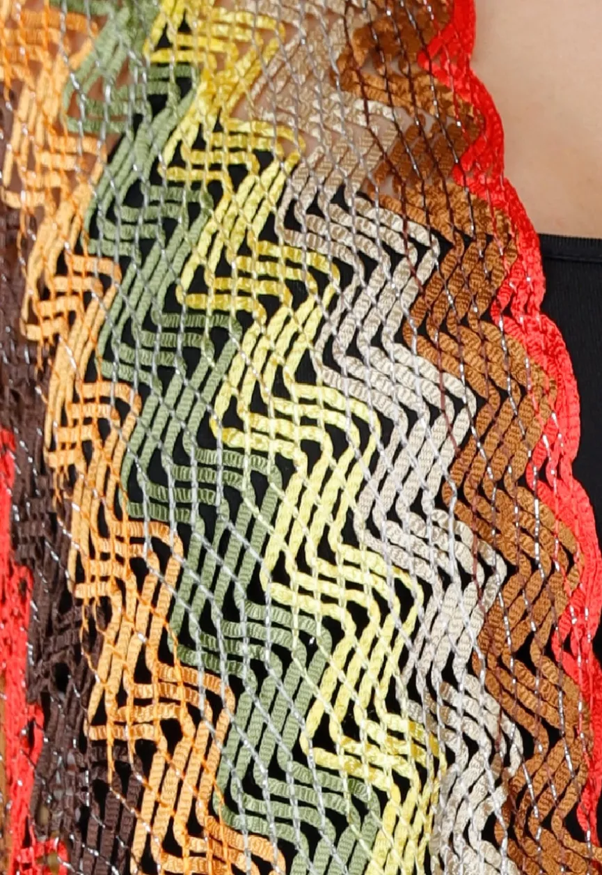 Multicolor Gehaakte Cover-Up met Zigzag en Franjes