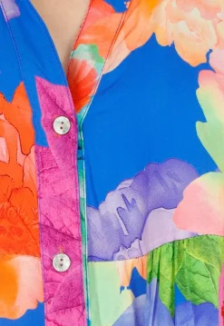 Multicolor Maxi Jurk met Knoopsluiting en Grote Bloemenprint