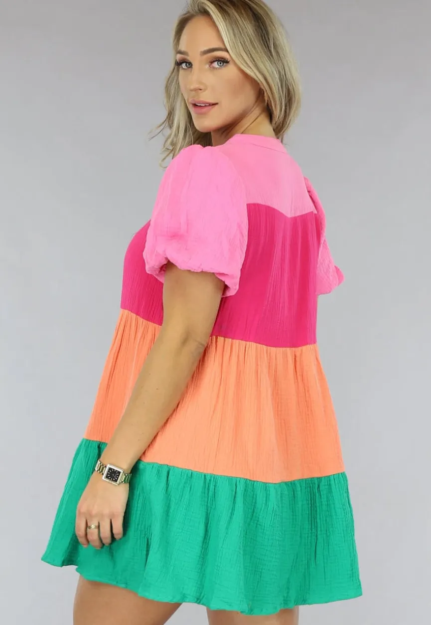 Multicolor Mousseline Blouse Jurk