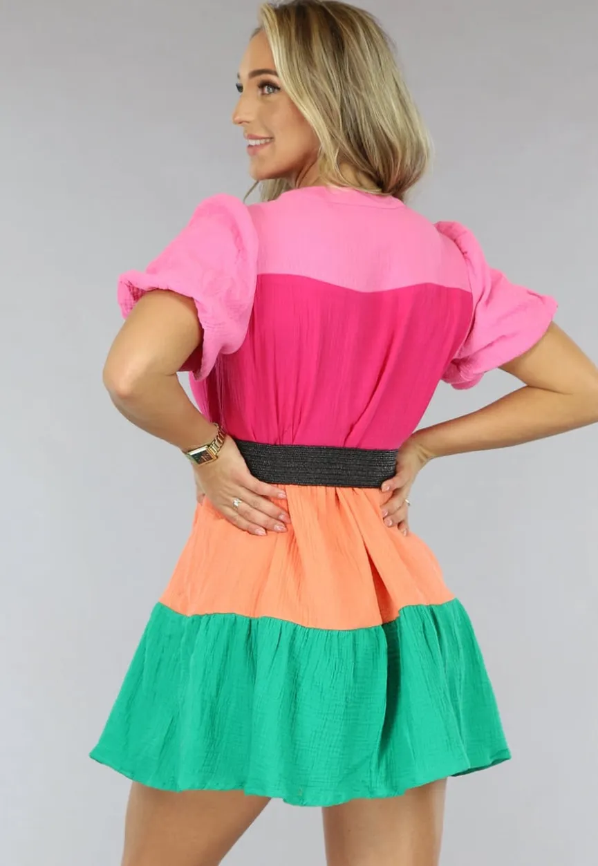 Multicolor Mousseline Blouse Jurk