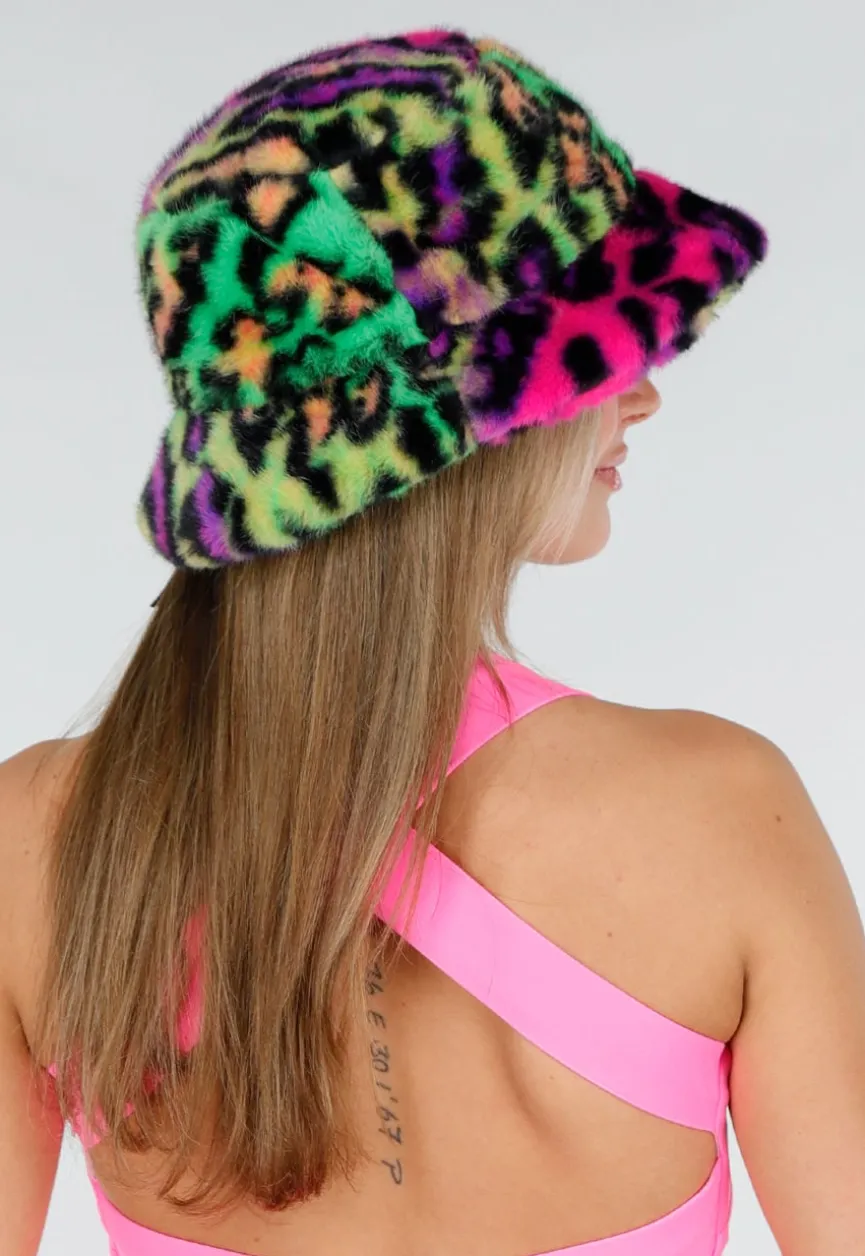 Multicolor Teddy Bucket Hat met Leopardprint