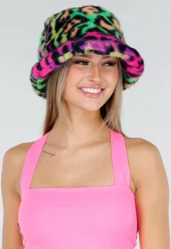 Multicolor Teddy Bucket Hat met Leopardprint