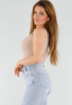 Naadloze Shaping Top in Beige met Hoge Halslijn