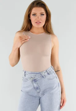 Naadloze Shaping Top in Beige met Hoge Halslijn