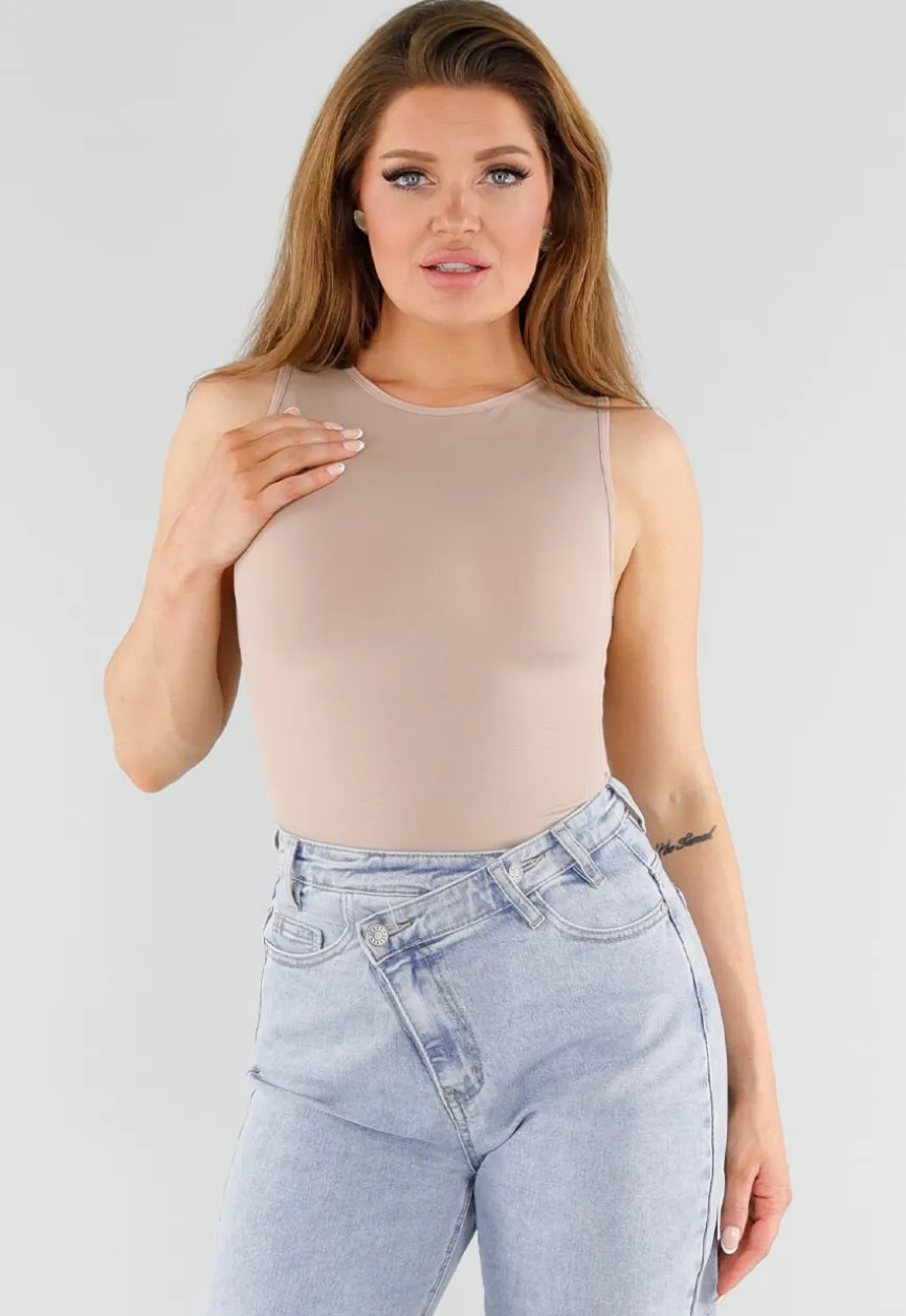 Naadloze Shaping Top in Beige met Hoge Halslijn