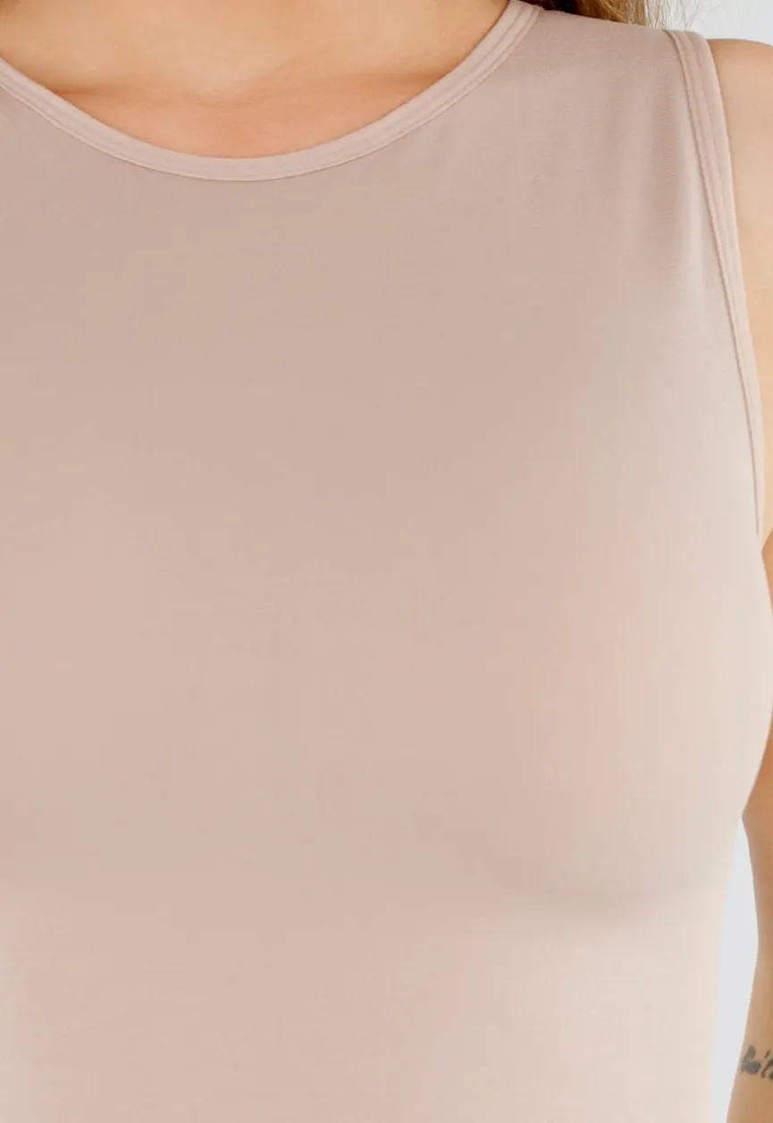 Naadloze Shaping Top in Beige met Hoge Halslijn