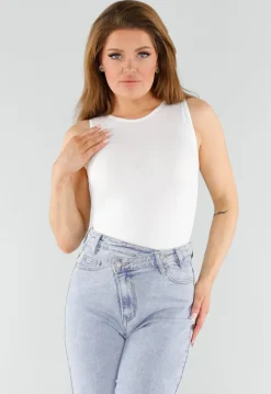 Naadloze Shaping Top in Wit met Hoge Halslijn