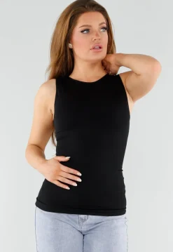 Naadloze Shaping Top in Zwart met Hoge Halslijn
