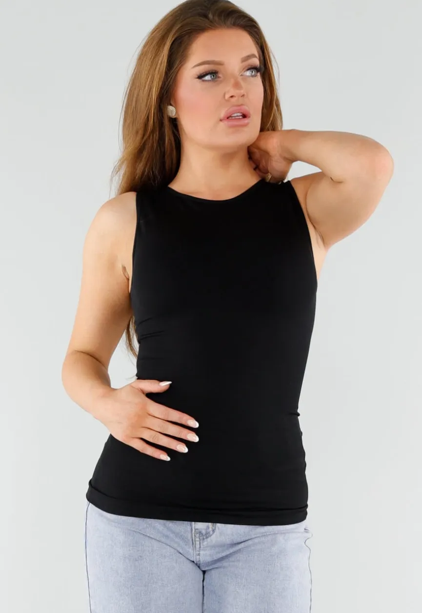Naadloze Shaping Top in Zwart met Hoge Halslijn