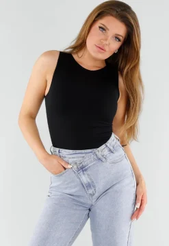 Naadloze Shaping Top in Zwart met Hoge Halslijn