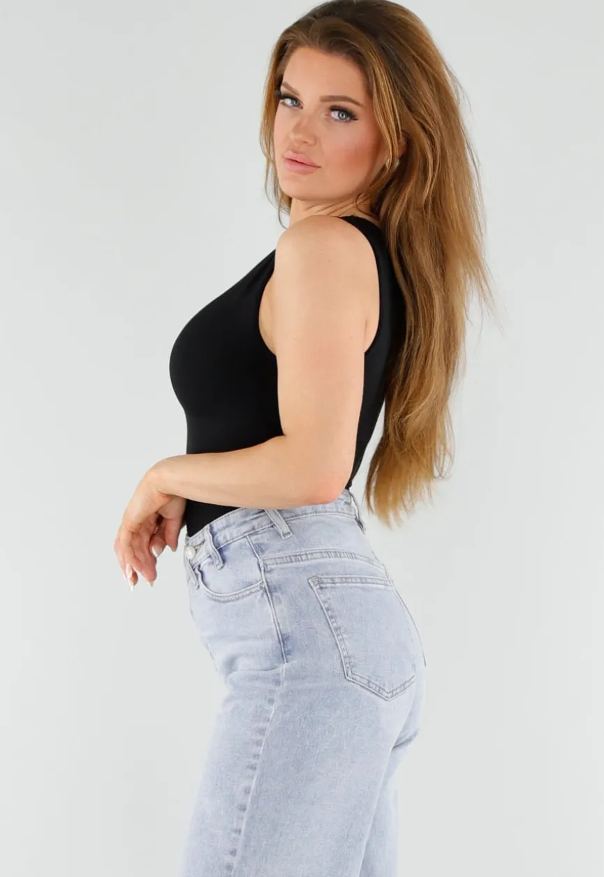 Naadloze Shaping Top in Zwart met Hoge Halslijn