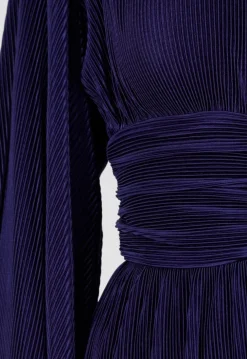 Navy Blauwe Jurk met Plissé en Ruche Taille