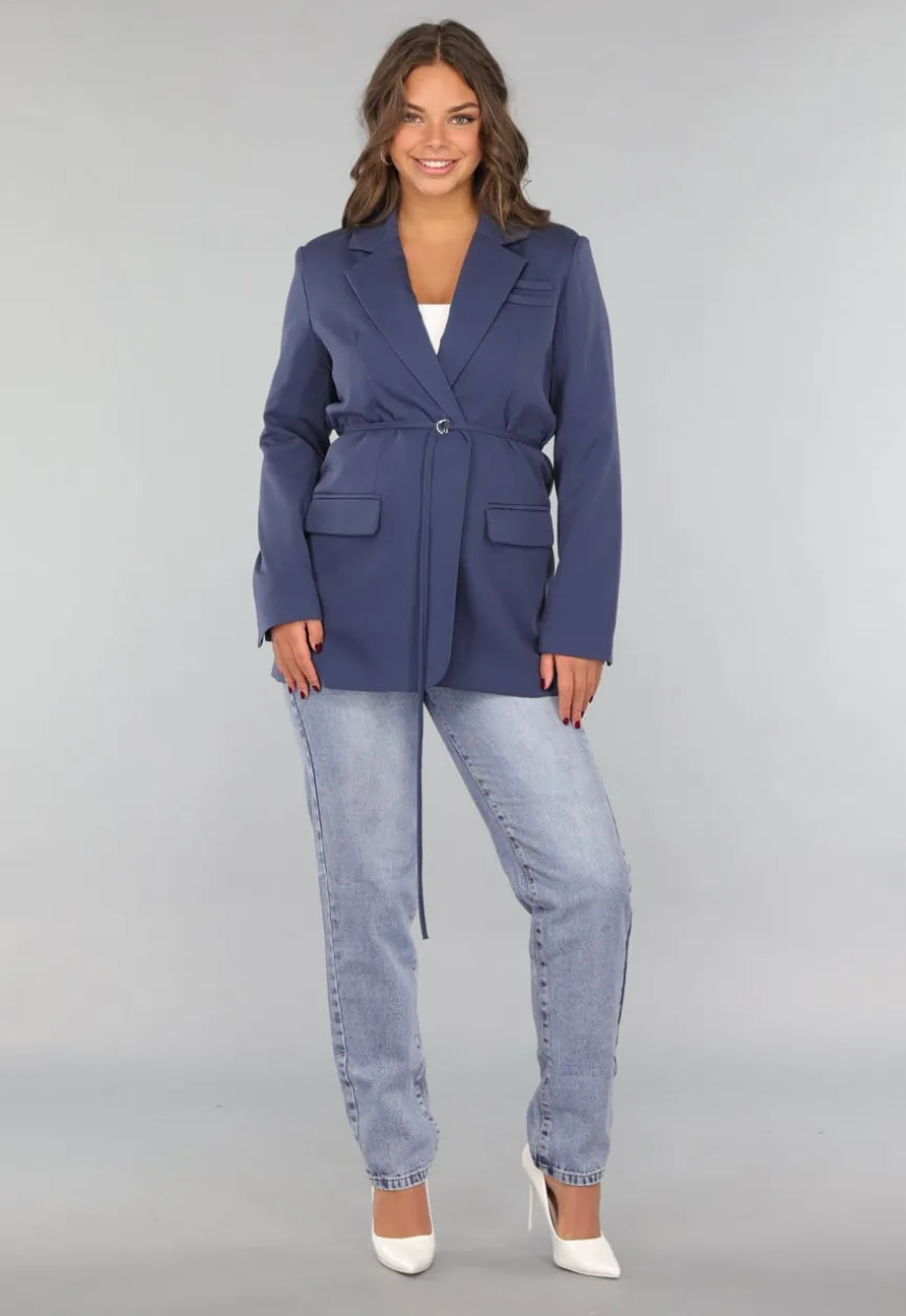 Navy Oversized Blazer met Tailleband