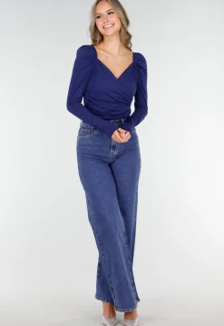 Navy Overslag Top van Stretchstof