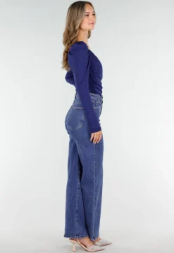 Navy Overslag Top van Stretchstof