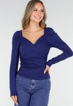 Navy Overslag Top van Stretchstof