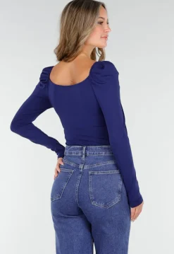Navy Overslag Top van Stretchstof