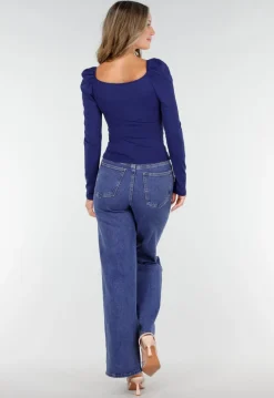 Navy Overslag Top van Stretchstof