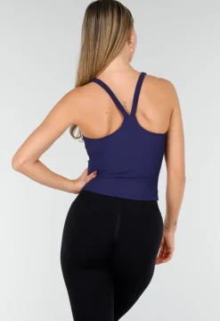 Navy Rib Sporttop met Push-Up Pads en Brede Schouderbanden