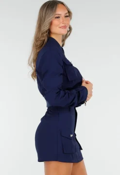 Navy Set met Cropped Bomberjasje en Skort met Zakken