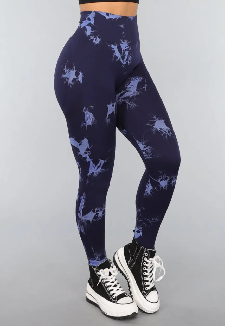 Navy Sportlegging met Tie Dye Print