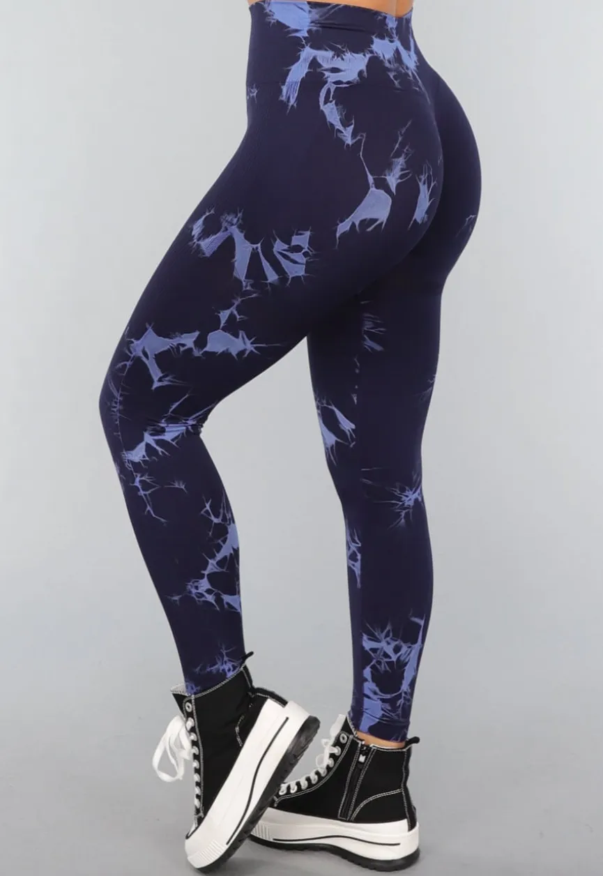 Navy Sportlegging met Tie Dye Print