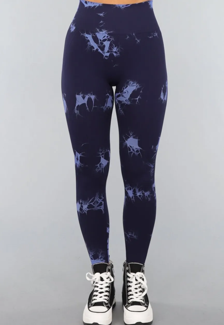 Navy Sportlegging met Tie Dye Print