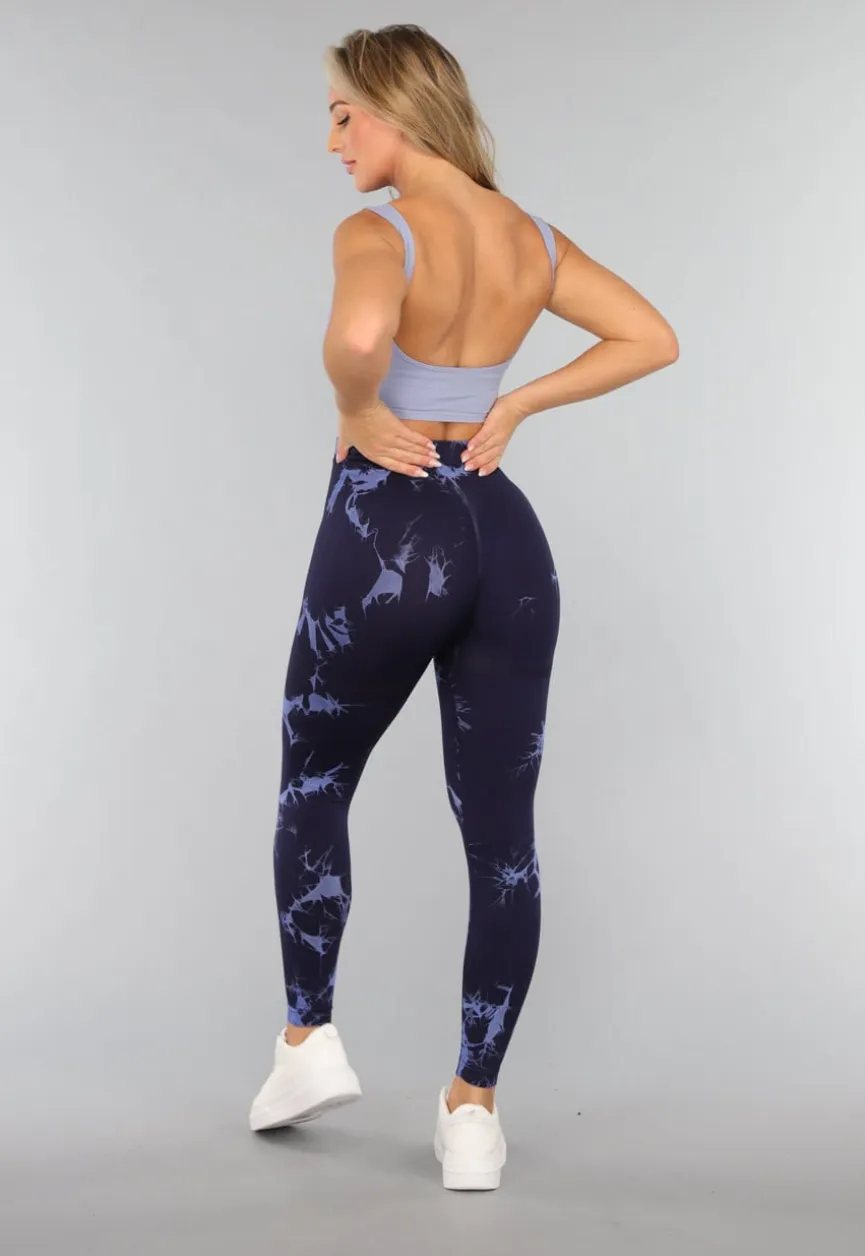 Navy Sportlegging met Tie Dye Print