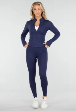 Navy Stretch Sportset met Strakke Legging en Vestje