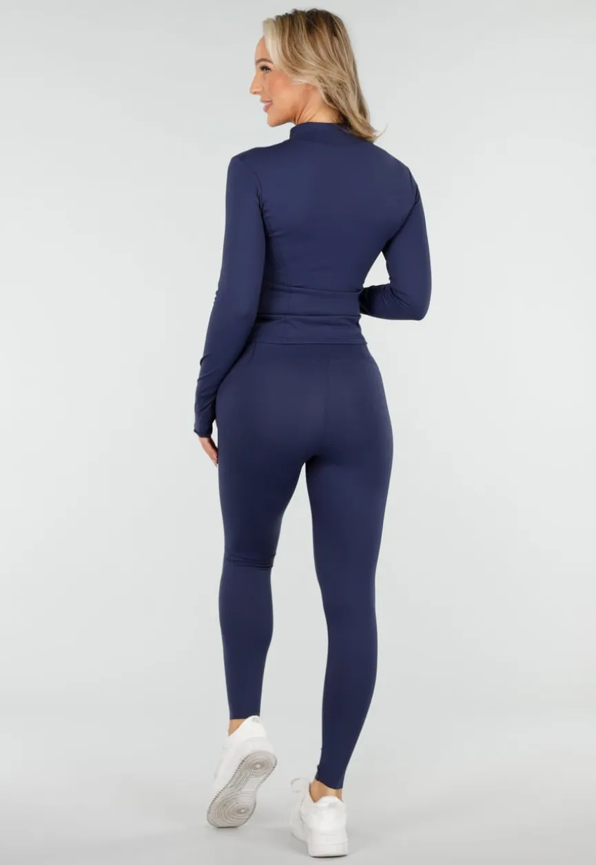 Navy Stretch Sportset met Strakke Legging en Vestje
