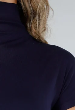 Navy Stretch Top met Col en Korte Mouwen