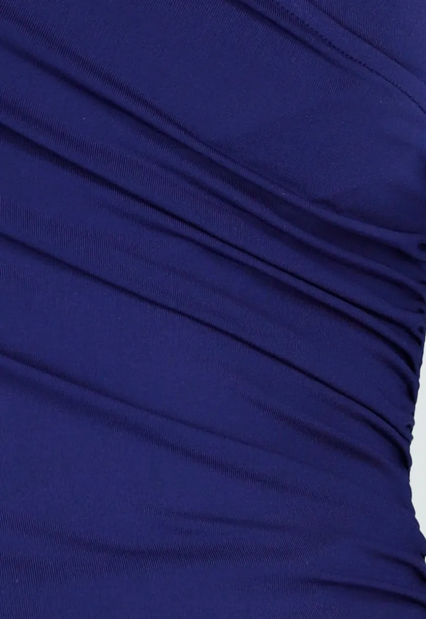 Navy Stretch Top met Ruches en Overslaghals