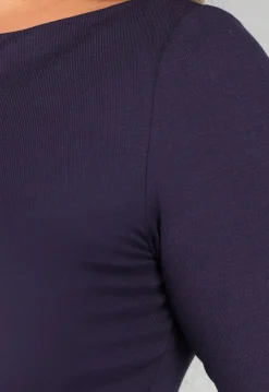 Navy Top met Lange Mouwen en Plooien