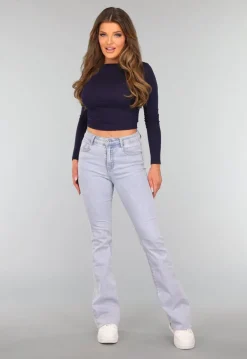 Navy Top met Lange Mouwen en Plooien