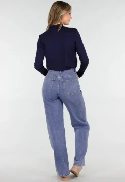 Navy Top met Stretch Lange Mouw