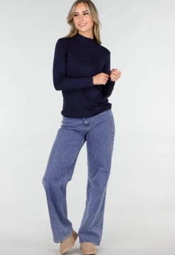 Navy Top met Stretch Lange Mouw