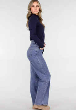 Navy Top met Stretch Lange Mouw