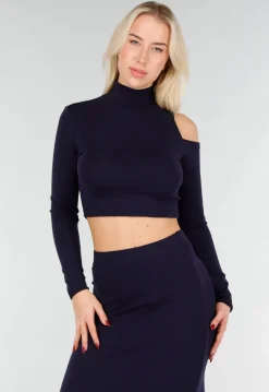 Navy Two Piece Set met Cut Out Top en Maxi Rok